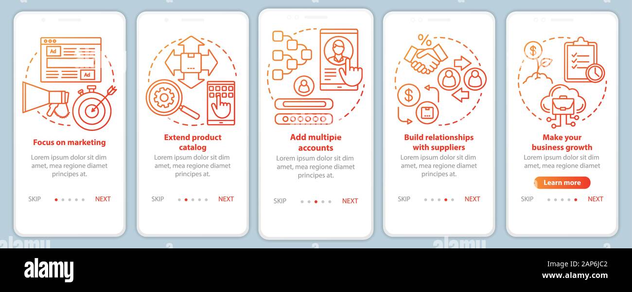 Dropshipping red onboarding mobile app page screen vector template ...