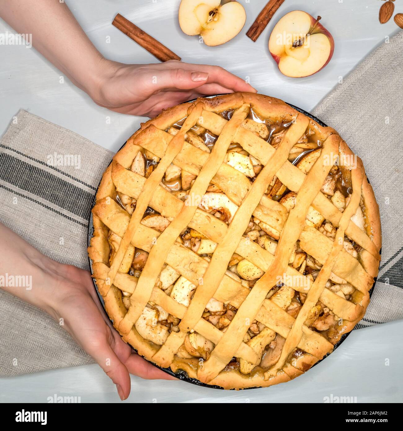 Apple Pie On White Background. Top View Stock Photo