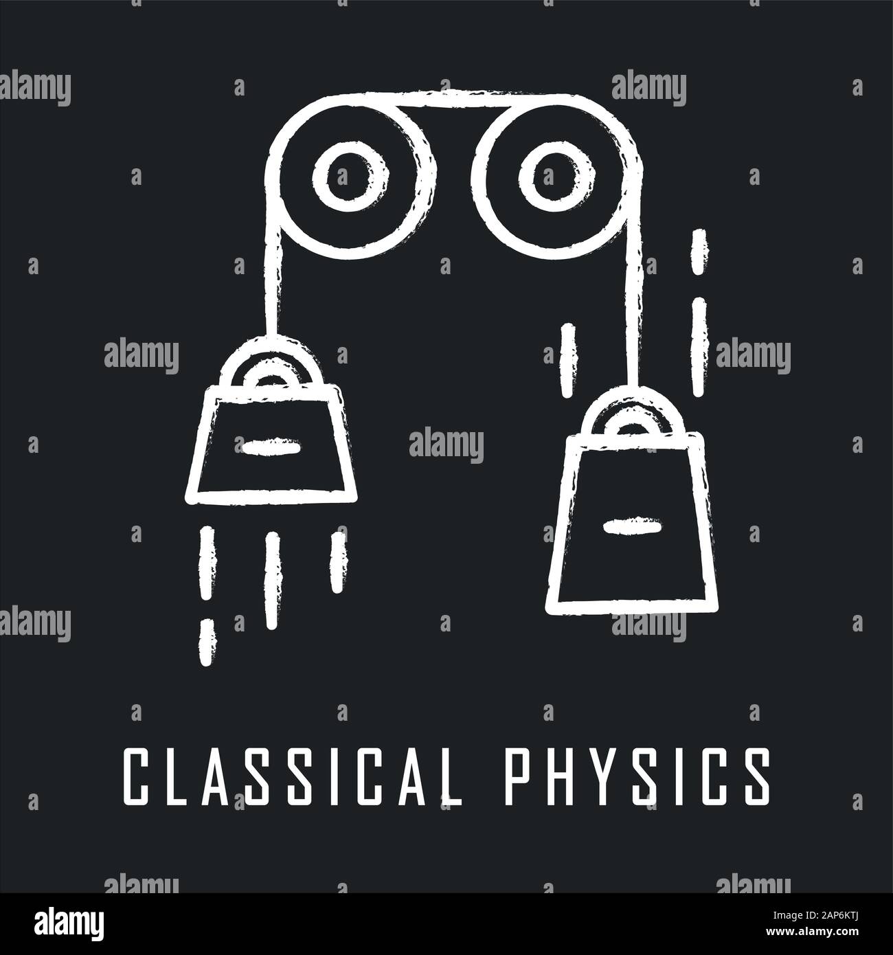 Classical physics chalk icon. Laws of motion and gravitation. Mechanical energy. Theoretical