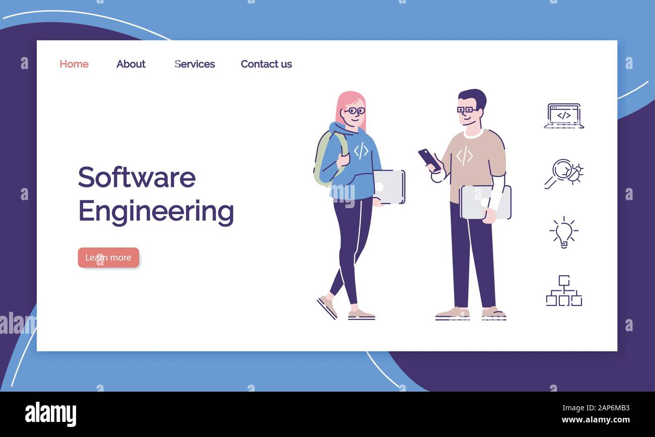 Software engineering landing page vector template. Programming and ...