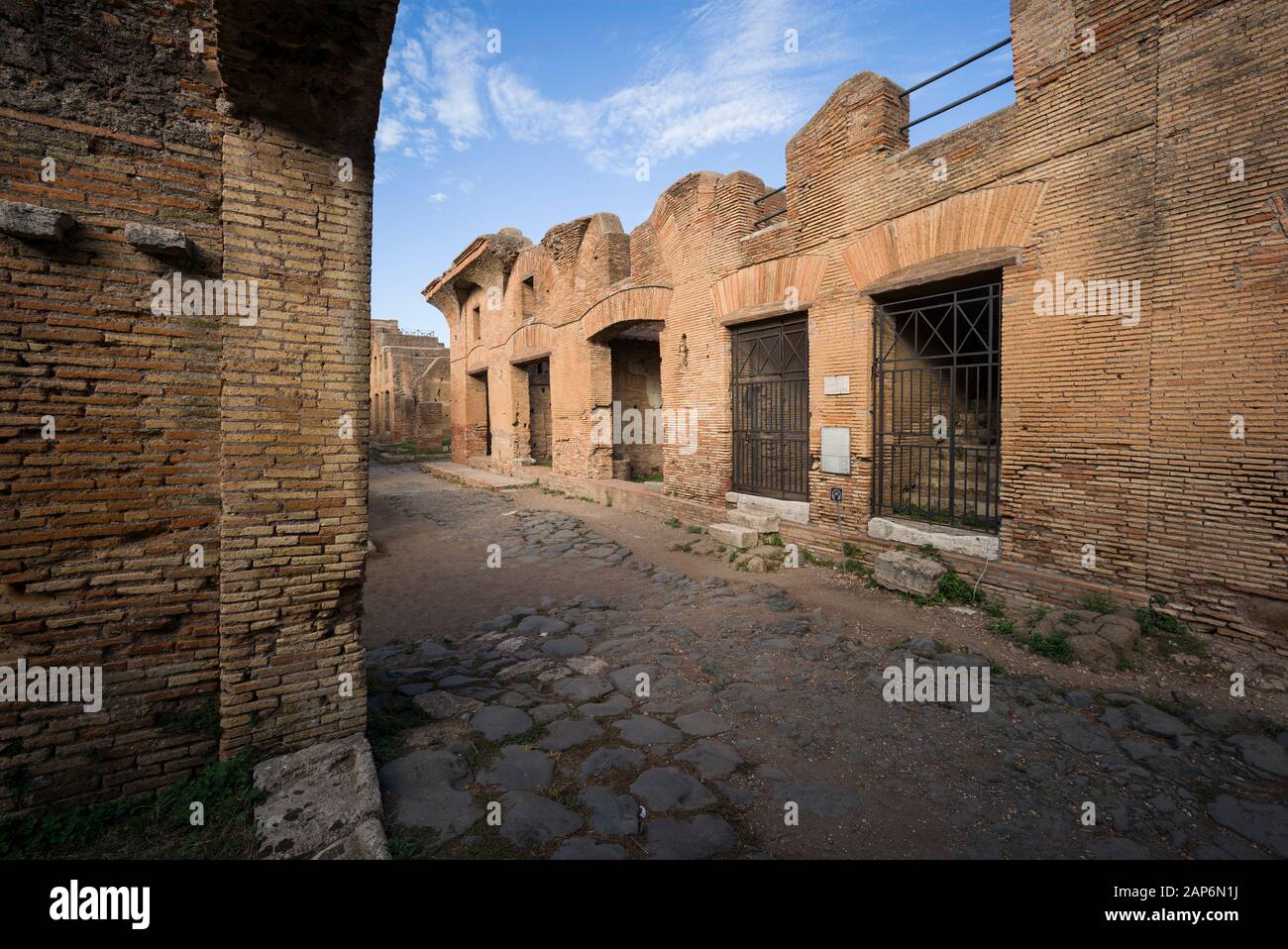 Rome. Italy. Ostia Antica. House of Diana (Caseggiato di Diana) from Via di Diana. Stock Photo