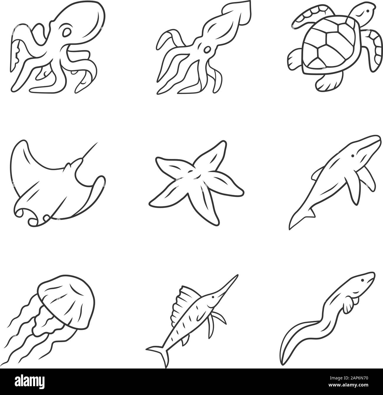 Sea animals linear icons set. Swimming octopus, starfish, squid, jellyfish. Marine aquarium. Underwater inhabitants. Thin line contour symbols. Isolat Stock Vector Image & Art - Alamy Sea animals linear icons set. Swimming octopus, starfish, squid, jellyfish. Marine aquarium. Underwater inhabitants. Thin line contour symbols. Isolat Stock Vector Image & Art - Alamy