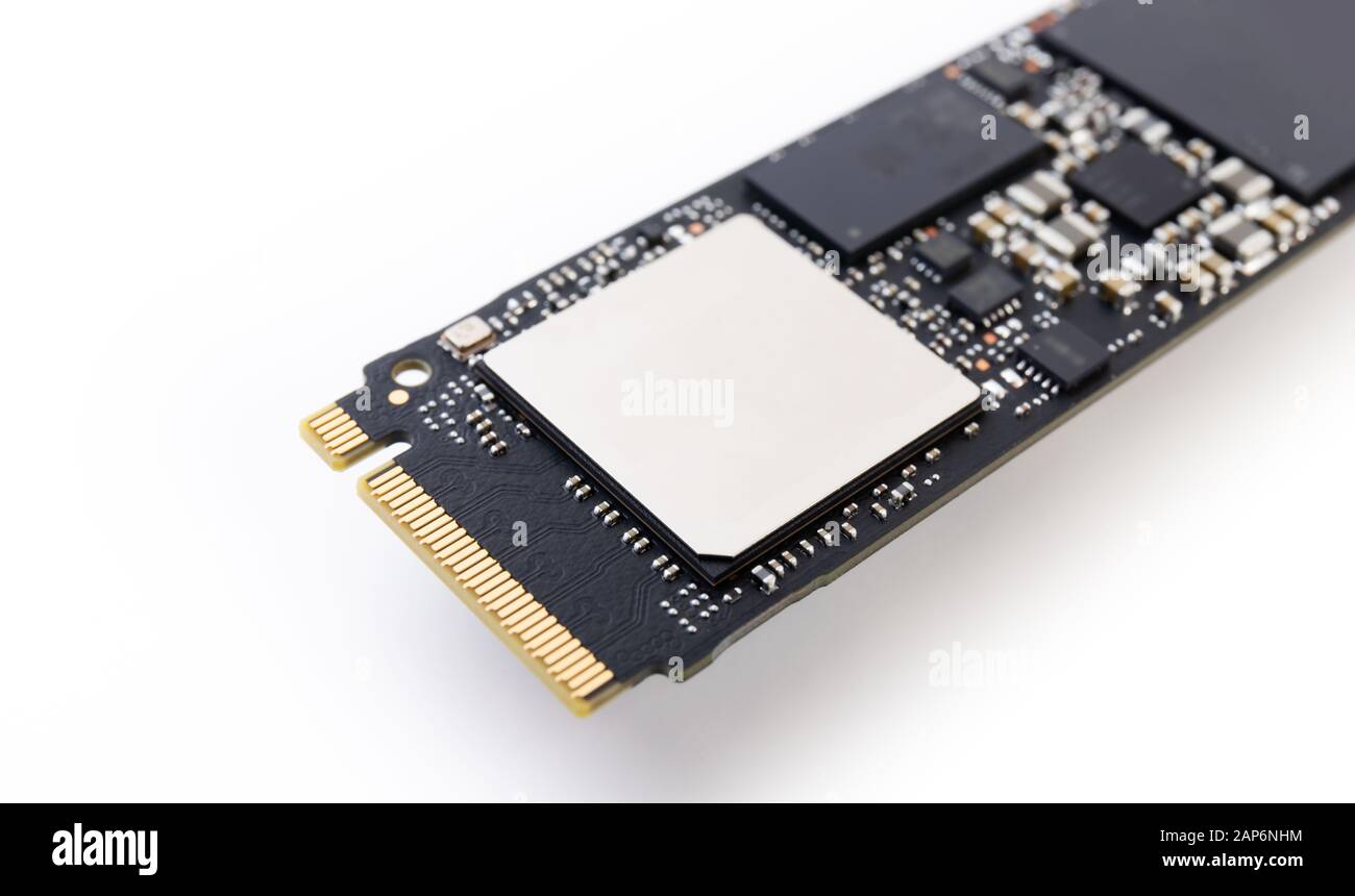 SSD hard drive NVMe version for slot M.2 laid on white background and  narrow focus at pinout Stock Photo - Alamy