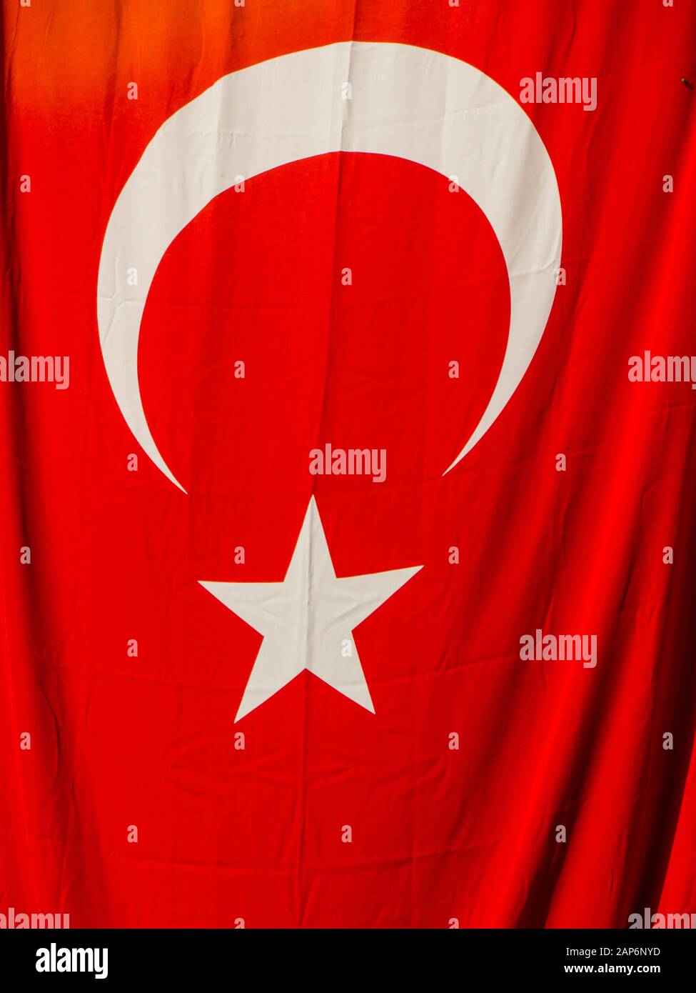Turkish flag in the sun close up Stock Photo