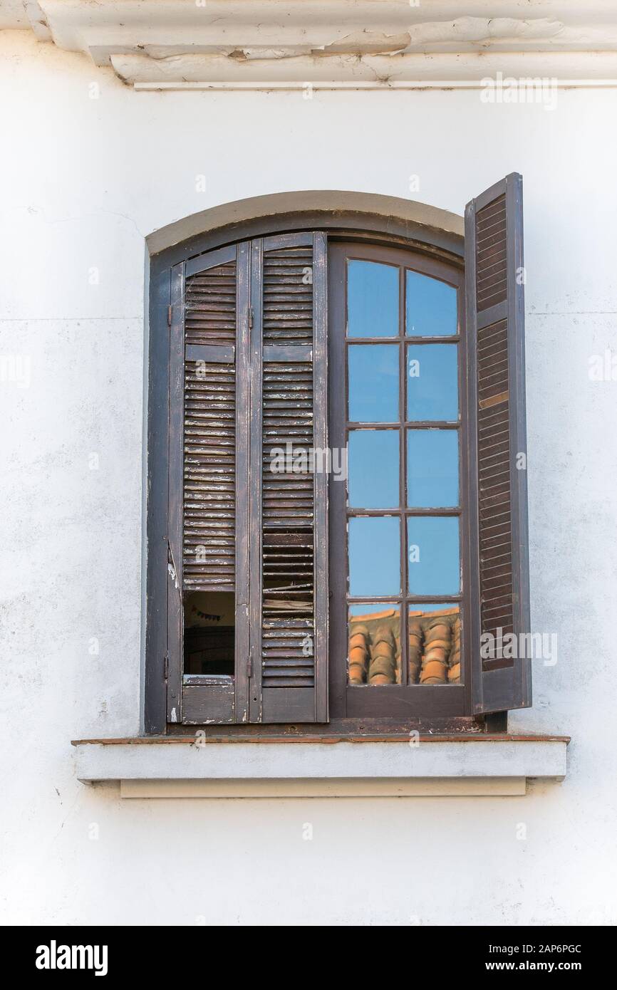 Spanish style wooden window in decay Stock Photo Alamy