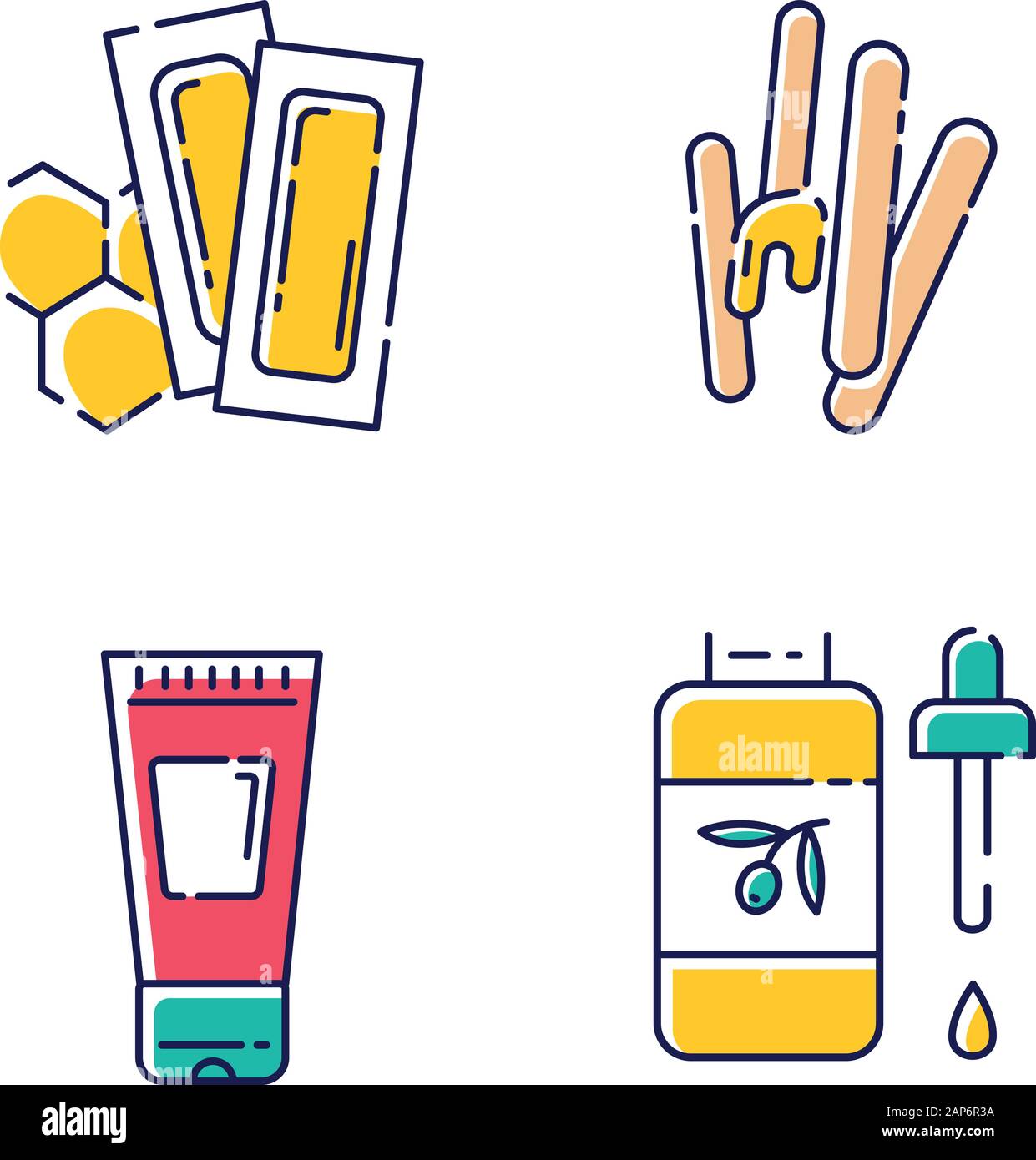 Waxing Tools Color Icons Set Hot Soft Wax Strips With Spatula
