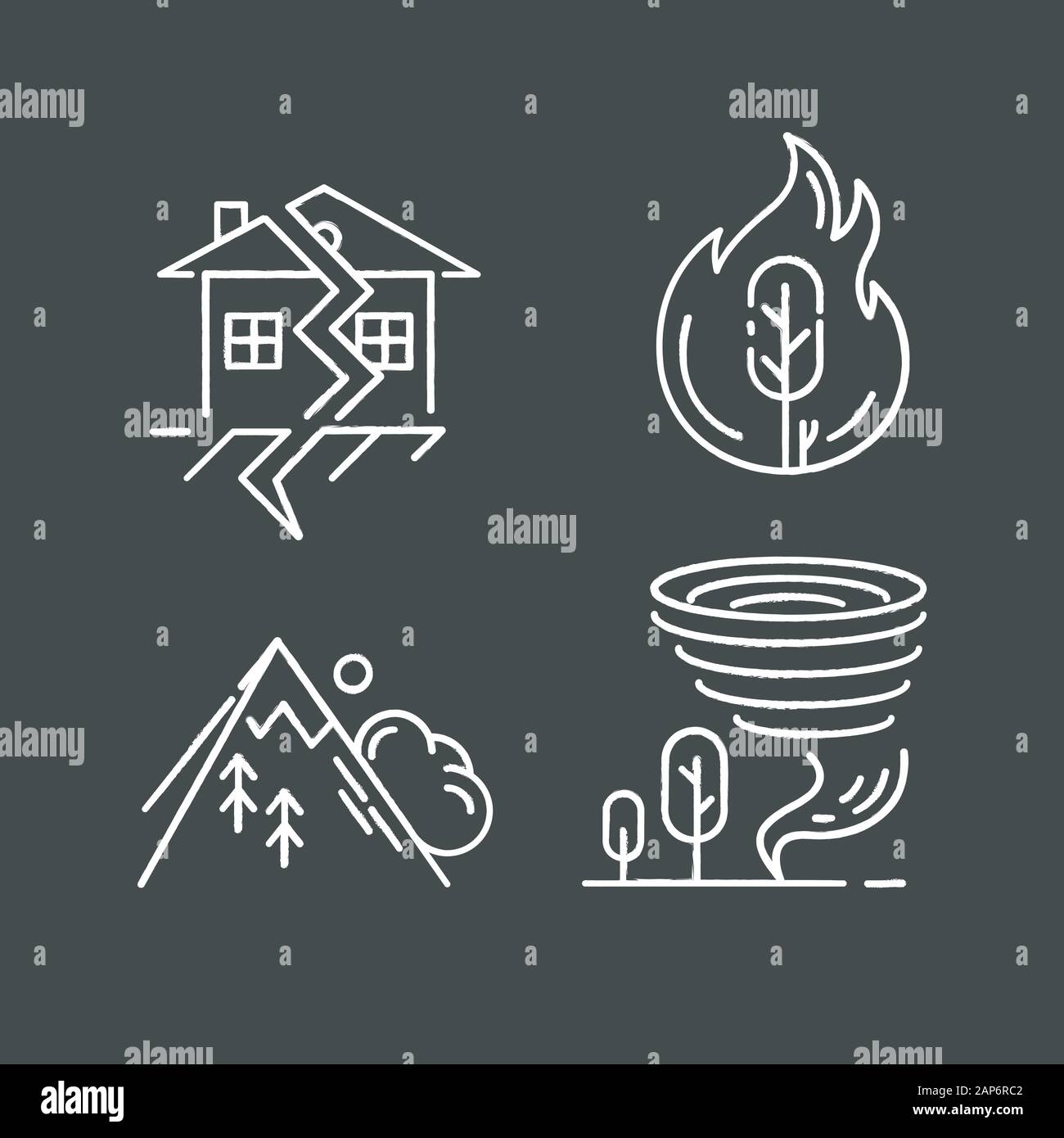 Natural Disaster Chalk Icons Set Global Catastrophes Wildfire