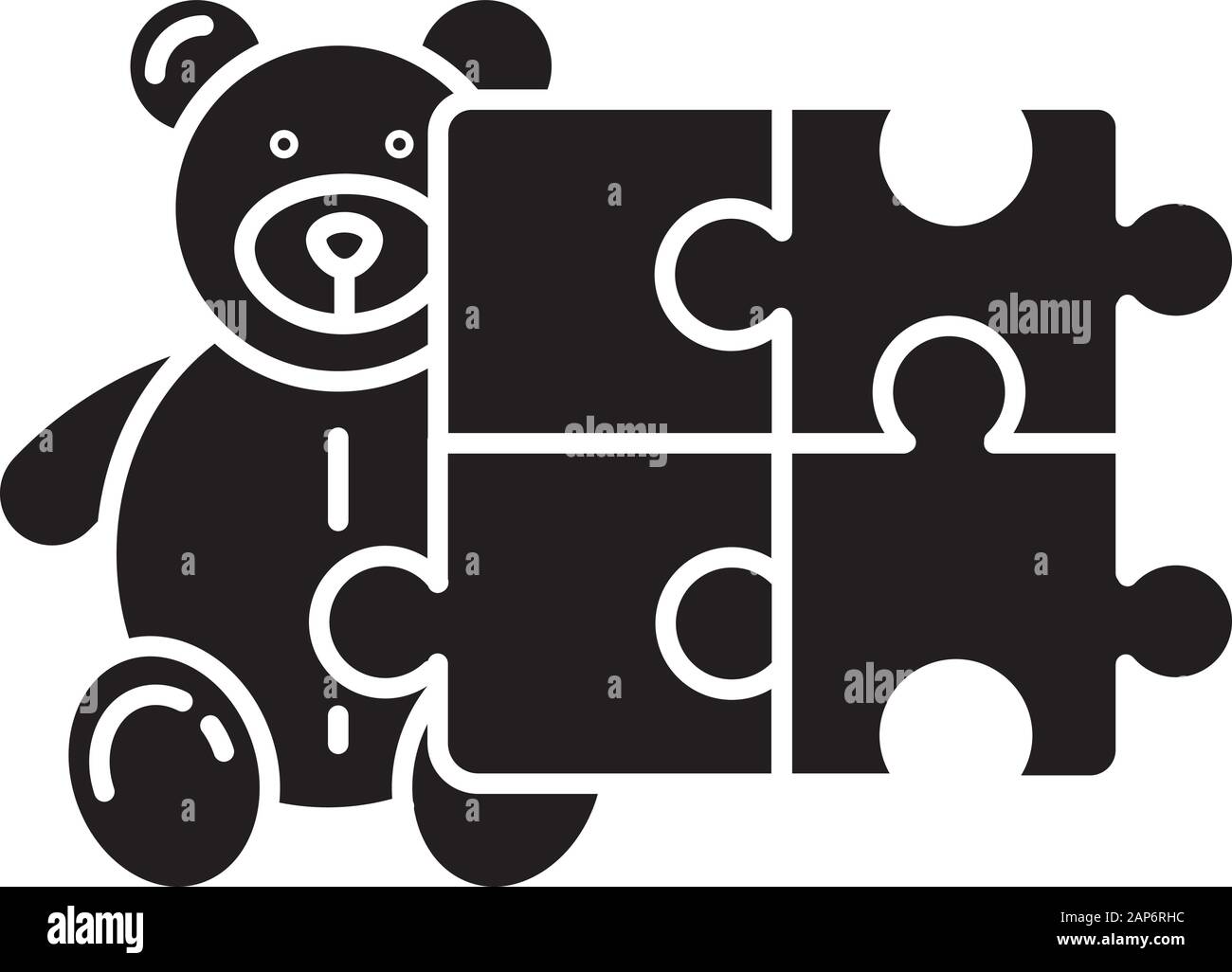 Toys and hobbies glyph icon. Products for babies, children. Kids game. Teddy bear, puzzle. E commerce department, shopping categories. Silhouette symb Stock Vector