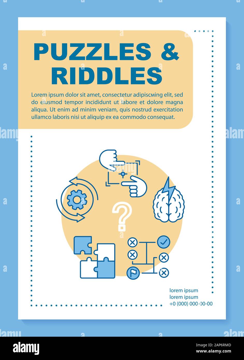 Puzzles and riddles poster template layout. Escape room banner, booklet, leaflet print design
