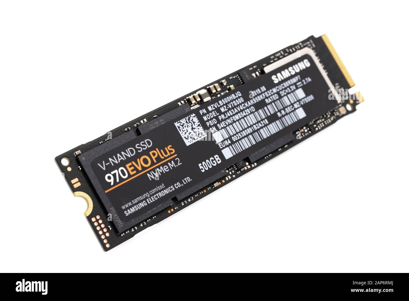 Prague, CZECH REPUBLIC - JANUARY 1, 2020: SSD hard drive NVMe 500GB EVO 970  Plus for M.2 slot by SAMSUNG laid on white background with narrow focus  Stock Photo - Alamy