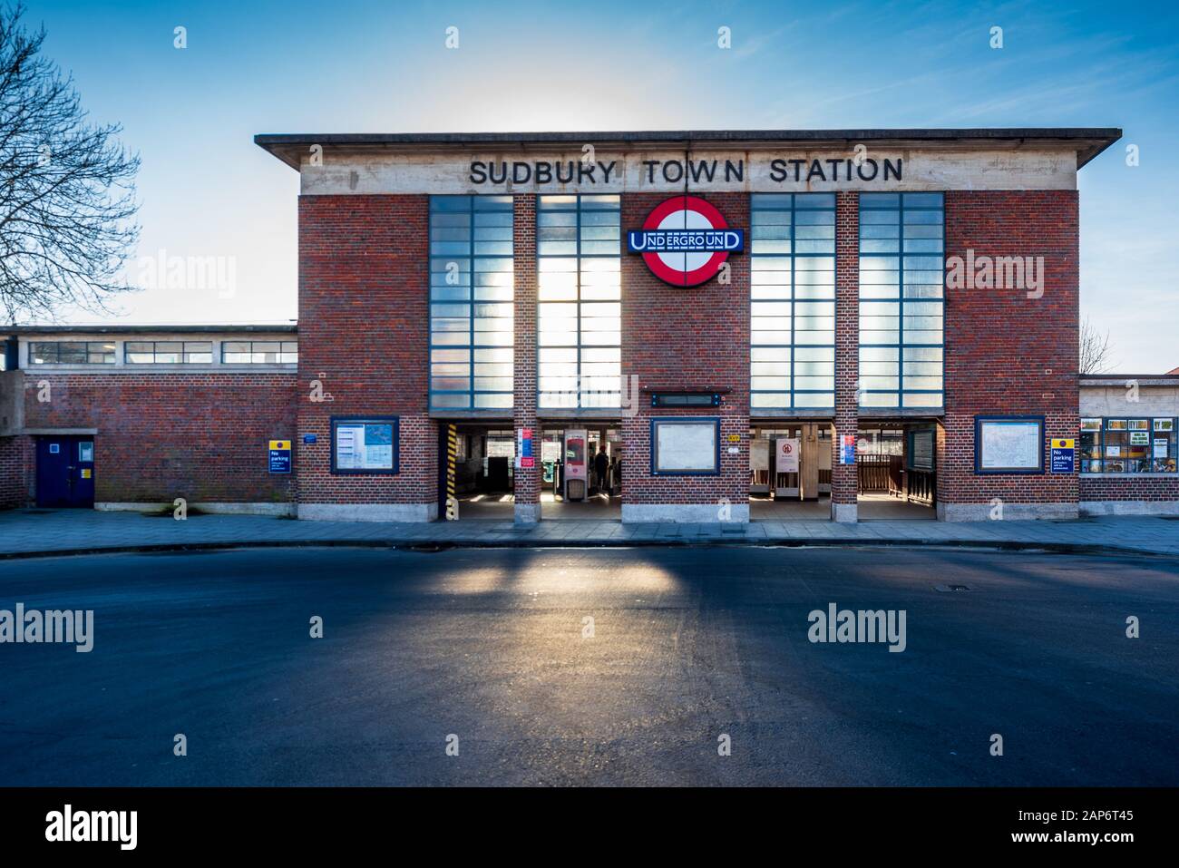 Sudbury Town Tube Station London. London Underground Piccadilly Line station designed by Charles Holden in a modern European style. 1931. Grade II. Stock Photo