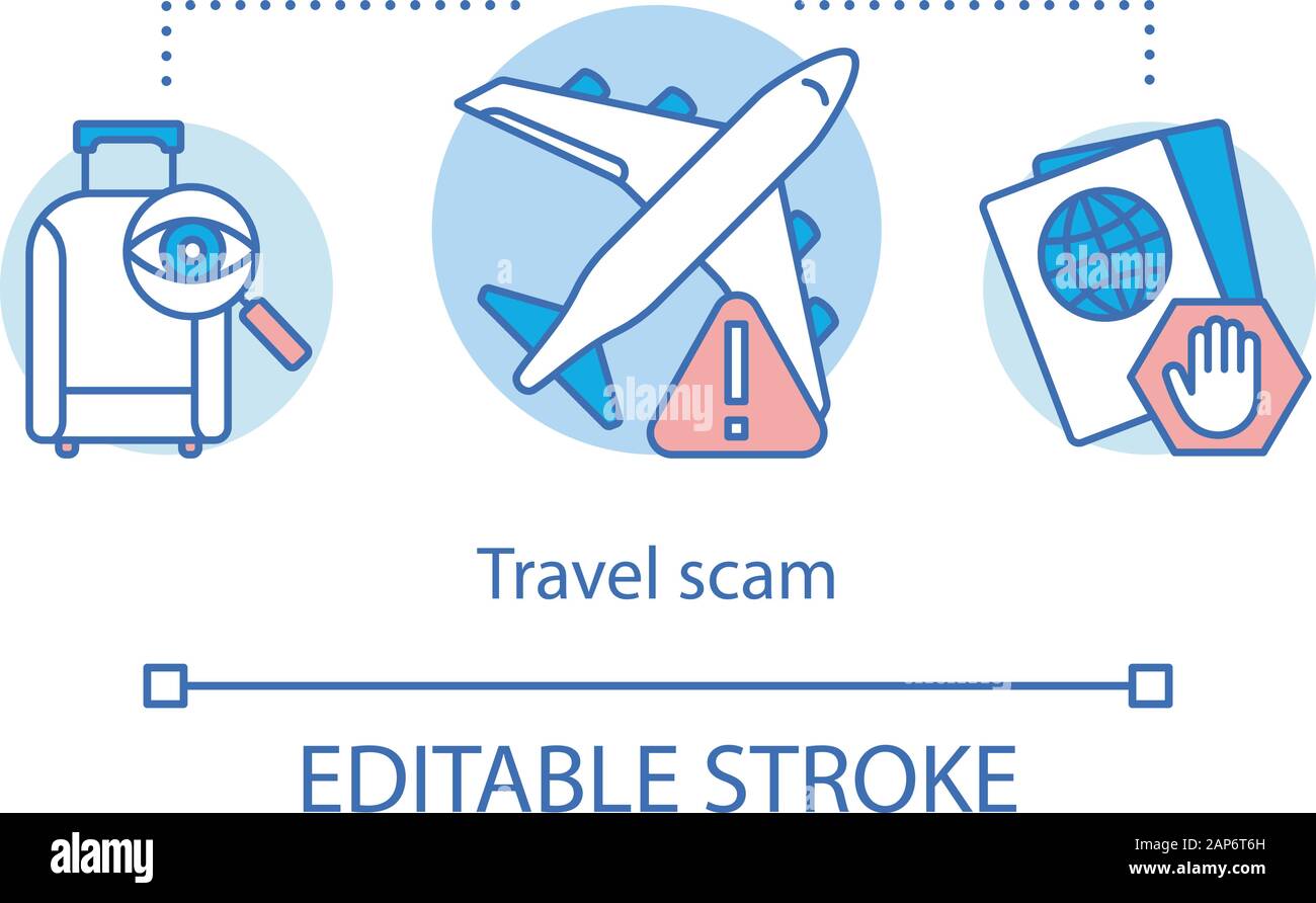 Travel scam icon. Airport fraud incident idea thin line illustration. Fake  flight tickets. Stealing passport, luggage, goods. Fake touristic agencies  Stock Vector Image & Art - Alamy