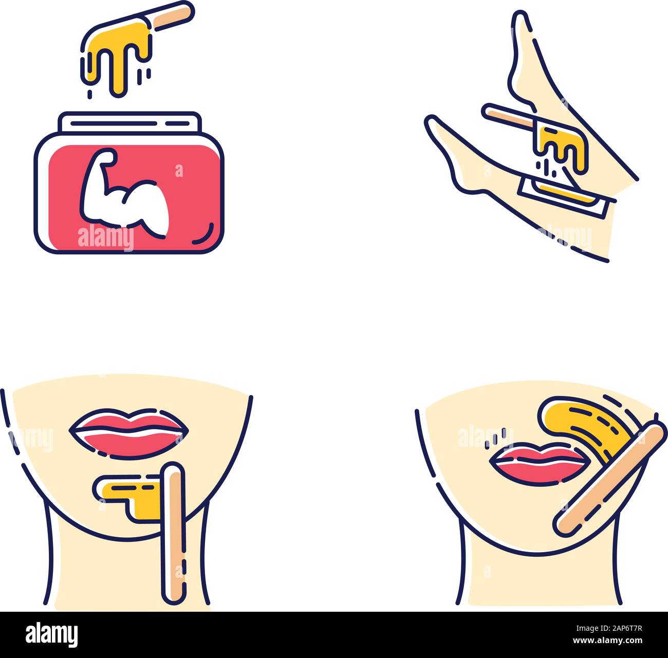 Hard waxing beige color icons set. Shin, chin, upper lip hair removal