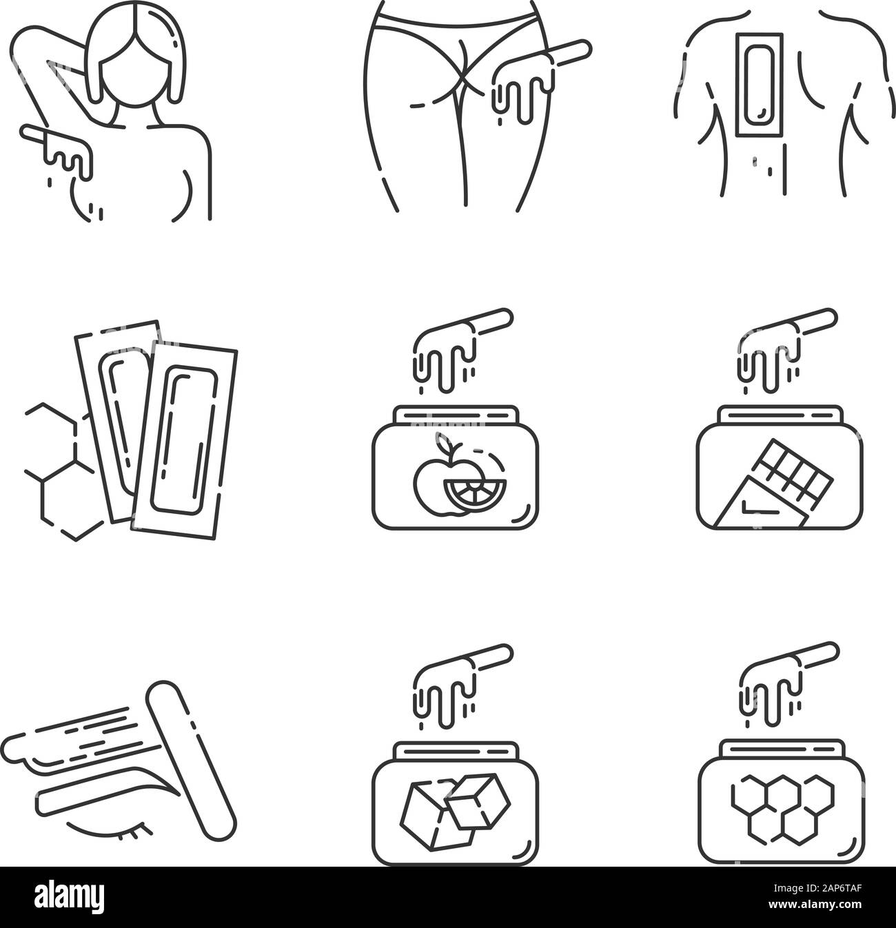 Waxing Linear Icons Set Armpit Buttocks Back Brow Hair Removal