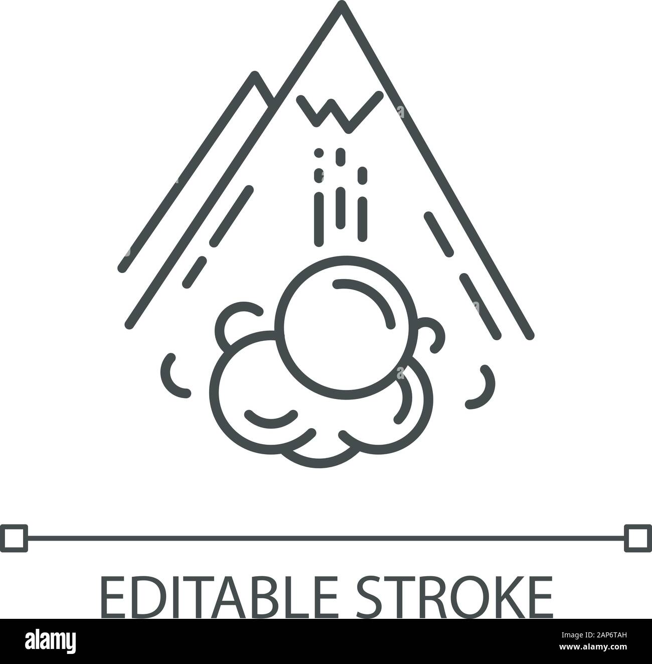 Avalanche linear icon. Sudden snowslide. Unexpected landslip. Glacier displacement. Natural disaster. Thin line illustration. Contour symbol. Vector i Stock Vector