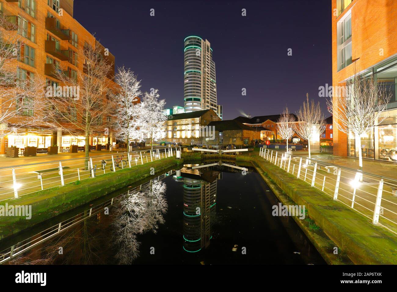 Leeds Liverpool canal in Leeds, with Bridewater Place residential