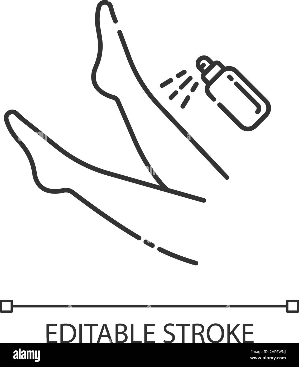 Leg spray linear icon. Shin hair removal process step. Moisturizing