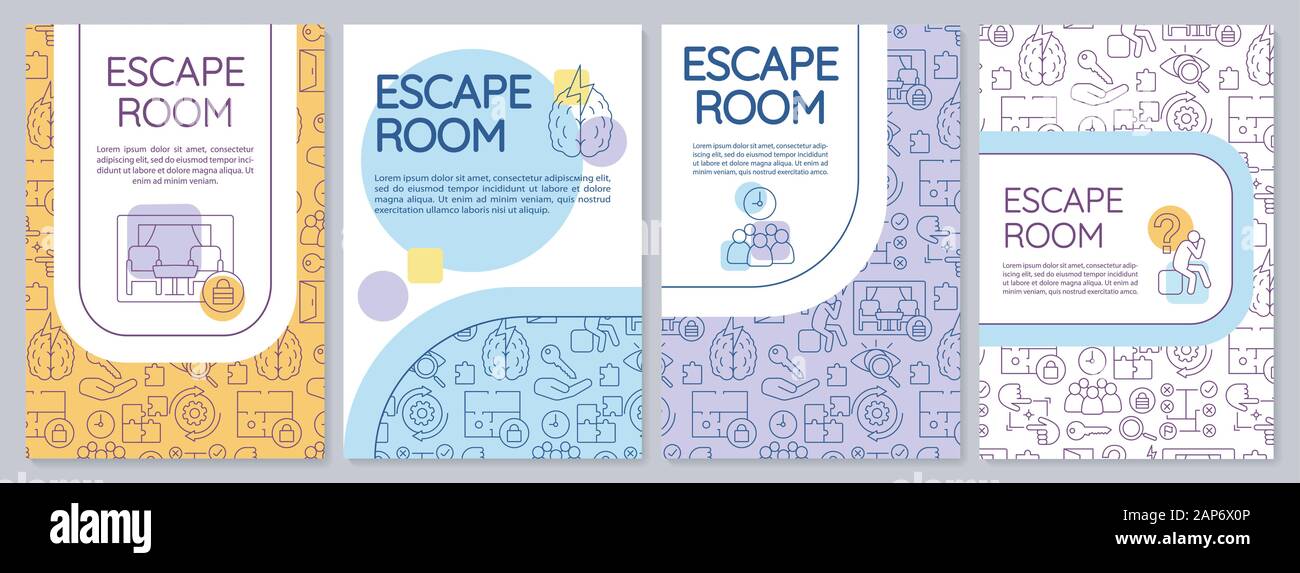 Escape room brochure template. Quest flyer, booklet, leaflet print, cover  design with linear illustrations. Strategy, logic game. Vector page layouts  Stock Vector Image & Art - Alamy