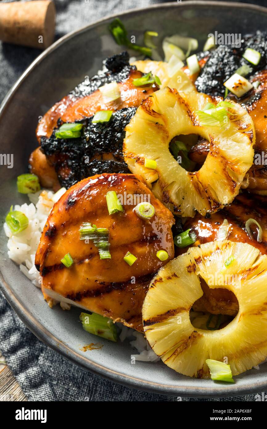 Homemade Hawaiian Huli Chicken with PIneapple and Rice Stock Photo Alamy