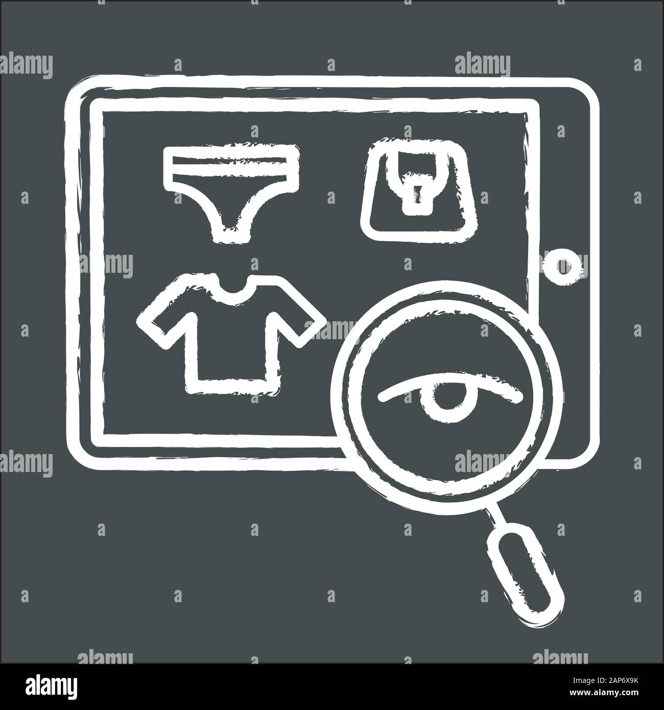 Search product chalk icon. E commerce client doing purchases in ...