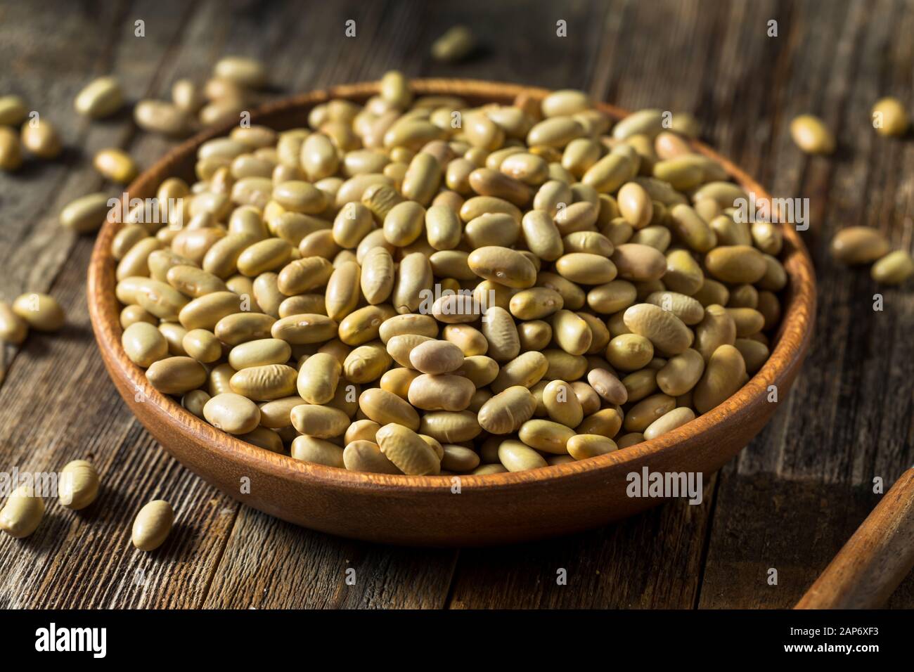 Raw Yellow Organic Perruano Beans in a Bowl Stock Photo