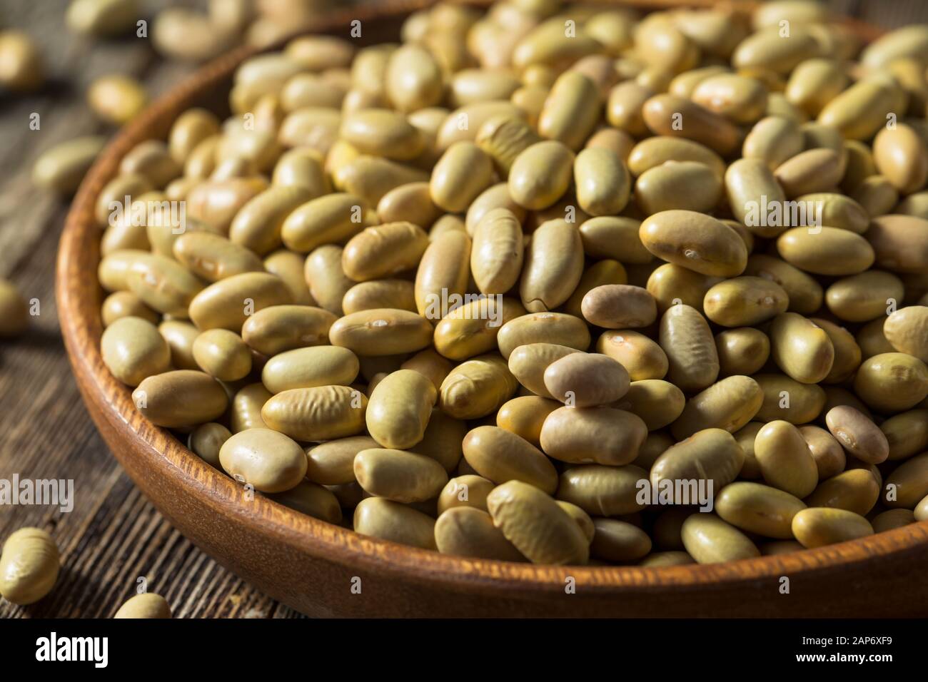 Raw Yellow Organic Perruano Beans in a Bowl Stock Photo