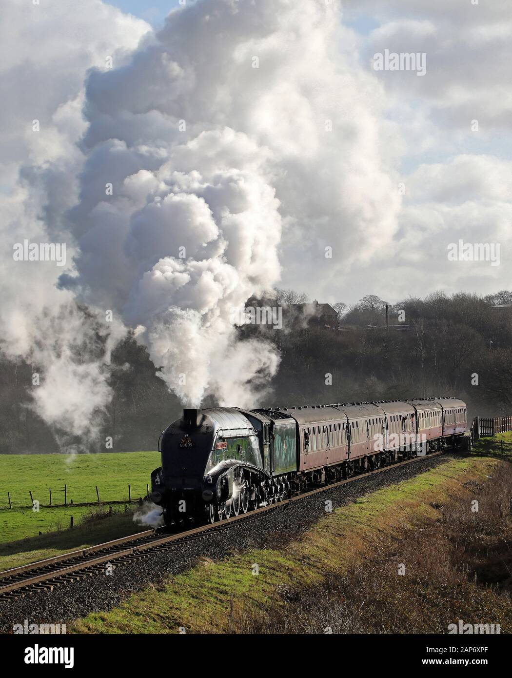 60009 Union of South Africa heads away from Burrs County Halt on the East Lancs Railway. Stock Photo