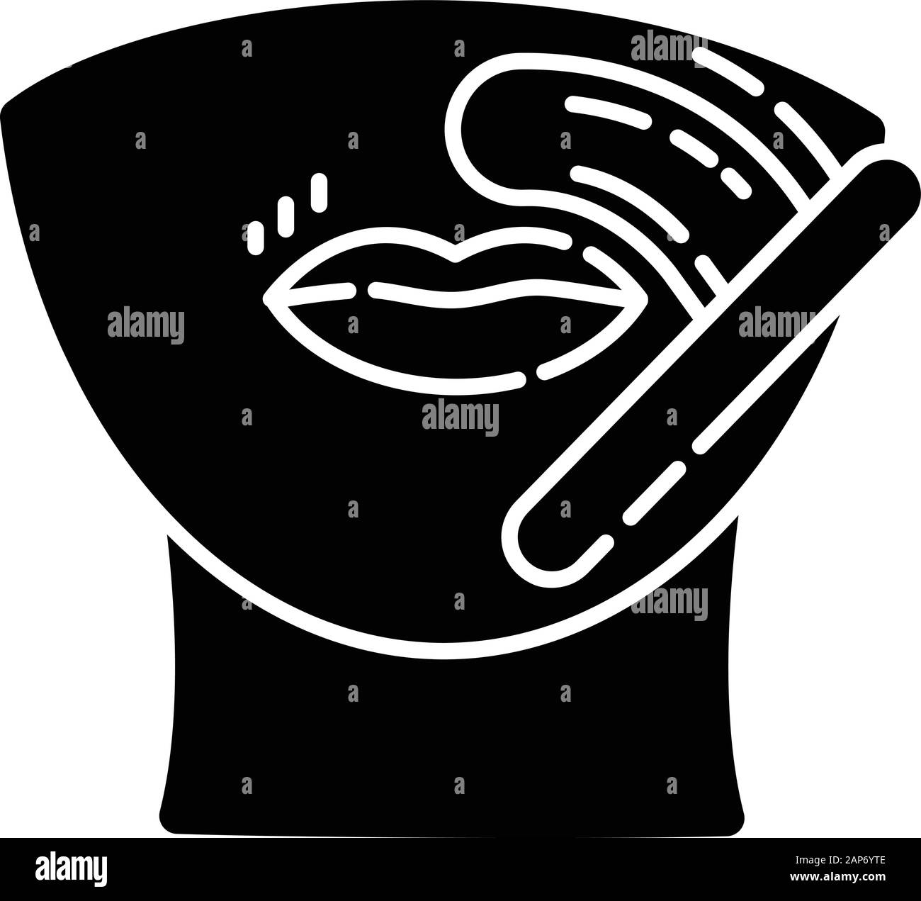 Upper lip glyph icon. Female facial hair removal procedure. Depilation