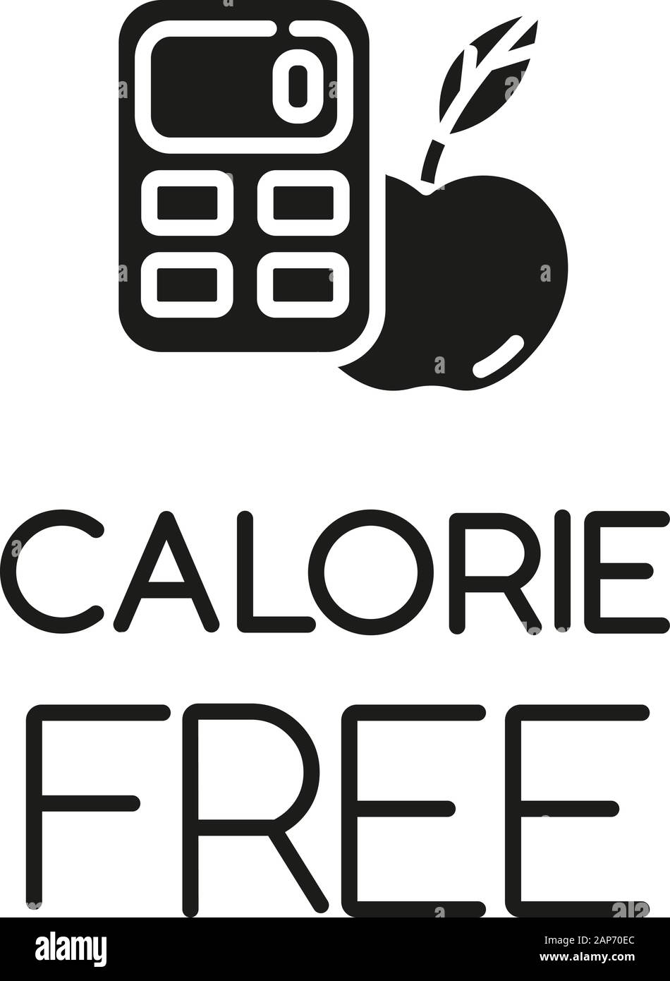 Calorie free glyph icon. Low calories snacks for weight loss. Product free ingredient. Fresh organic food. Nutritious fruits. Silhouette symbol. Negat Stock Vector