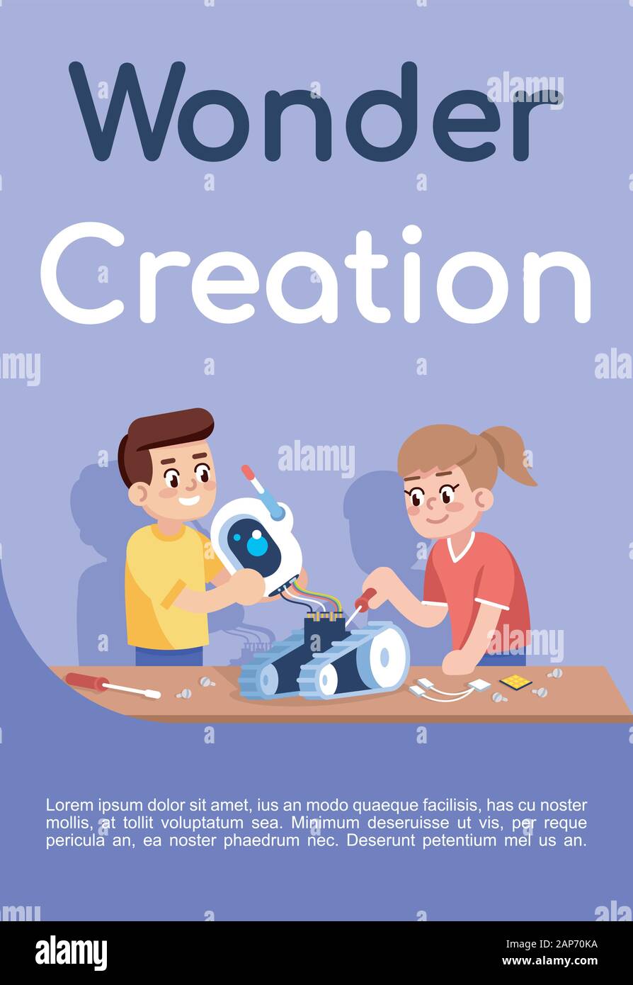 Wonder Creation Poster Vector Template Robotics Courses Brochure Cover Booklet Page Concept Design With Flat Illustrations After School Club Adv Stock Vector Image Art Alamy