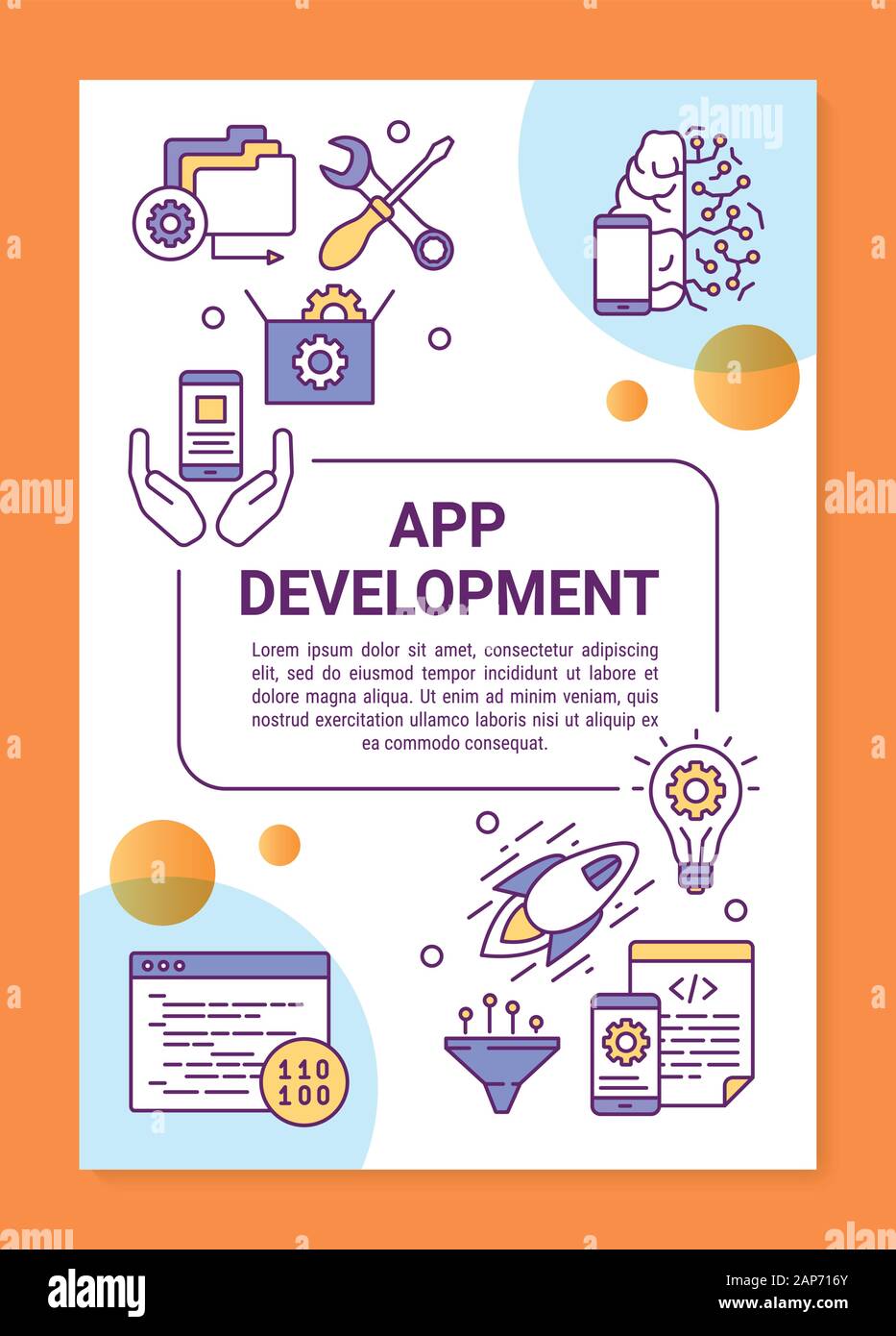 App development poster template layout. Mobile programming. Wireless  technology. Banner, booklet, leaflet print design with linear icons. Vector  broch Stock Vector Image & Art - Alamy