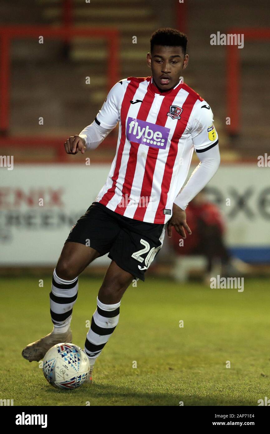 Exeter, UK. 21st Jan, 2020. Jayden Richardson of Exeter City during the EFL Football League Trophy match between Exeter City and Stevenage at St James' Park, Exeter, England on 21 January 2020. Photo by Dave Peters. Editorial use only, license required for commercial use. No use in betting, games or a single club/league/player publications. Credit: UK Sports Pics Ltd/Alamy Live News Stock Photo