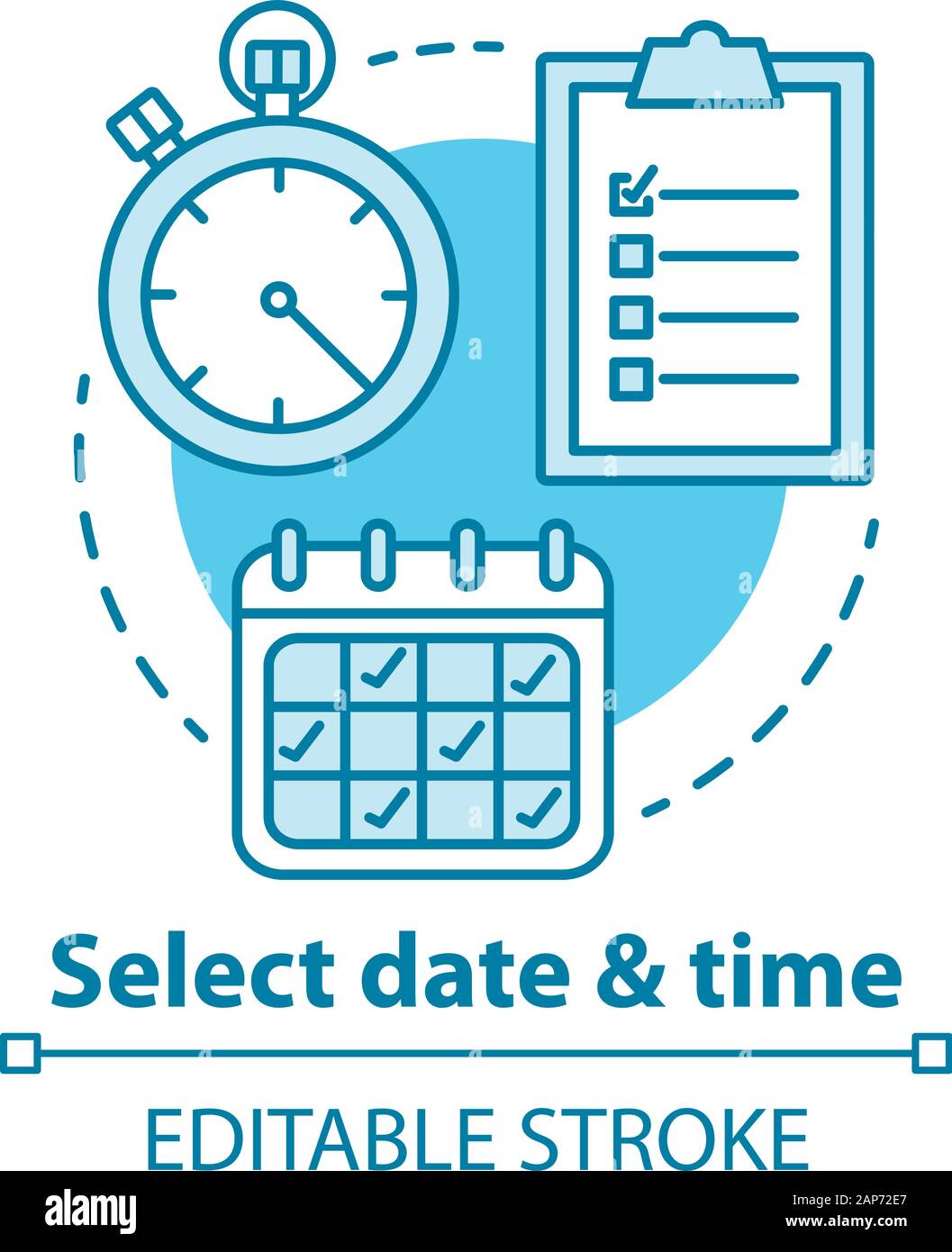 Select date and time concept icon. Choose day, hour thin line ...