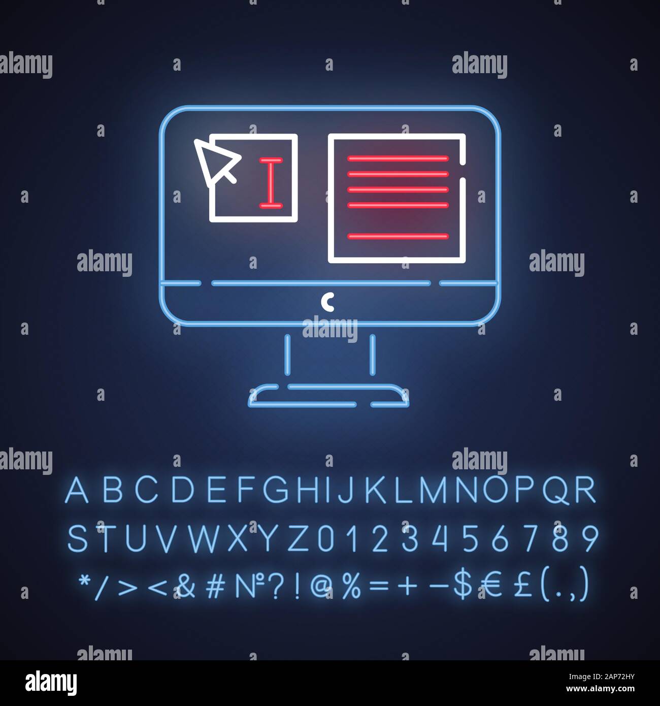 Website localization, DTP services neon light icon. Mistake correction ...