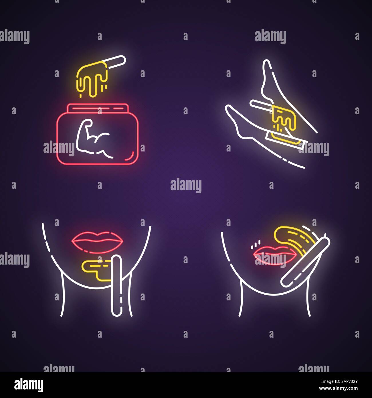Hard Waxing Neon Light Icons Set Shin Chin Upper Lip Hair