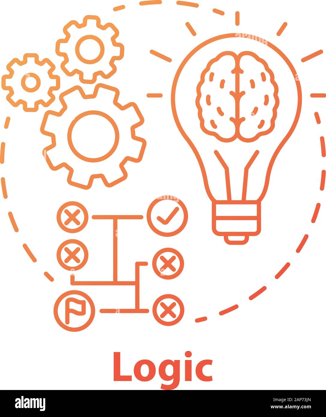 Logic red gradient concept icon. Thinking process thin line ...