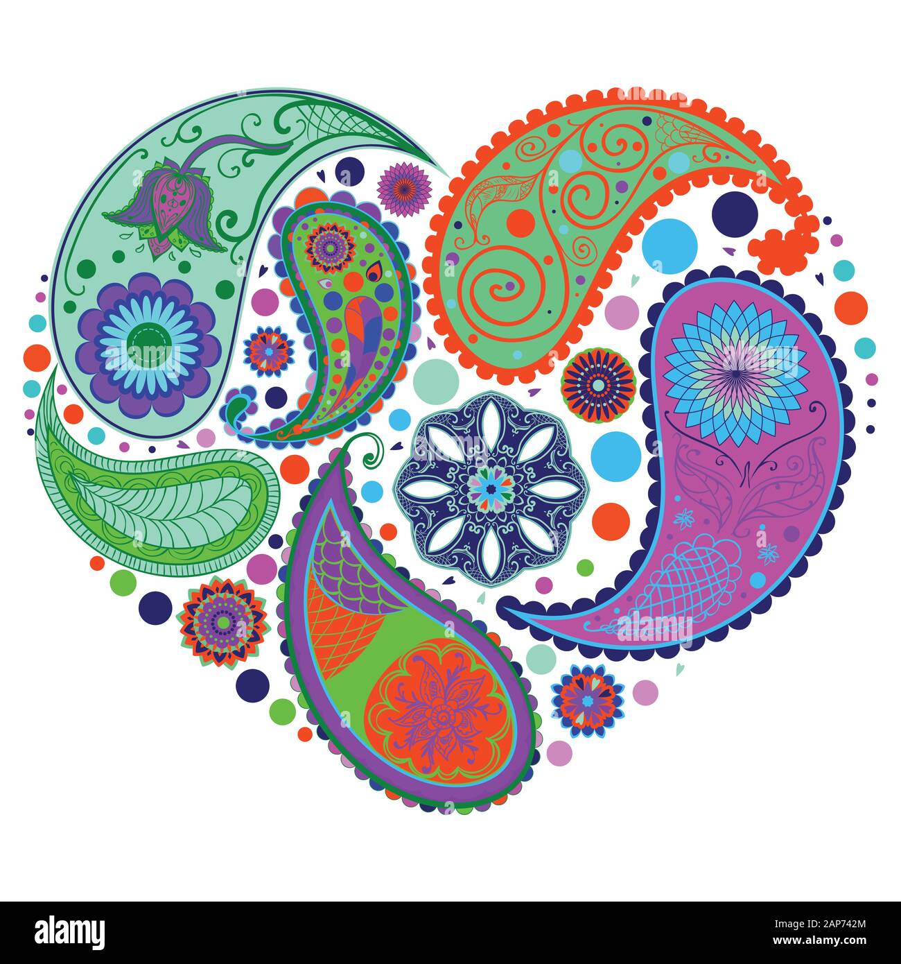 Decorative retro paisley heart pattern design illustration Stock Vector ...