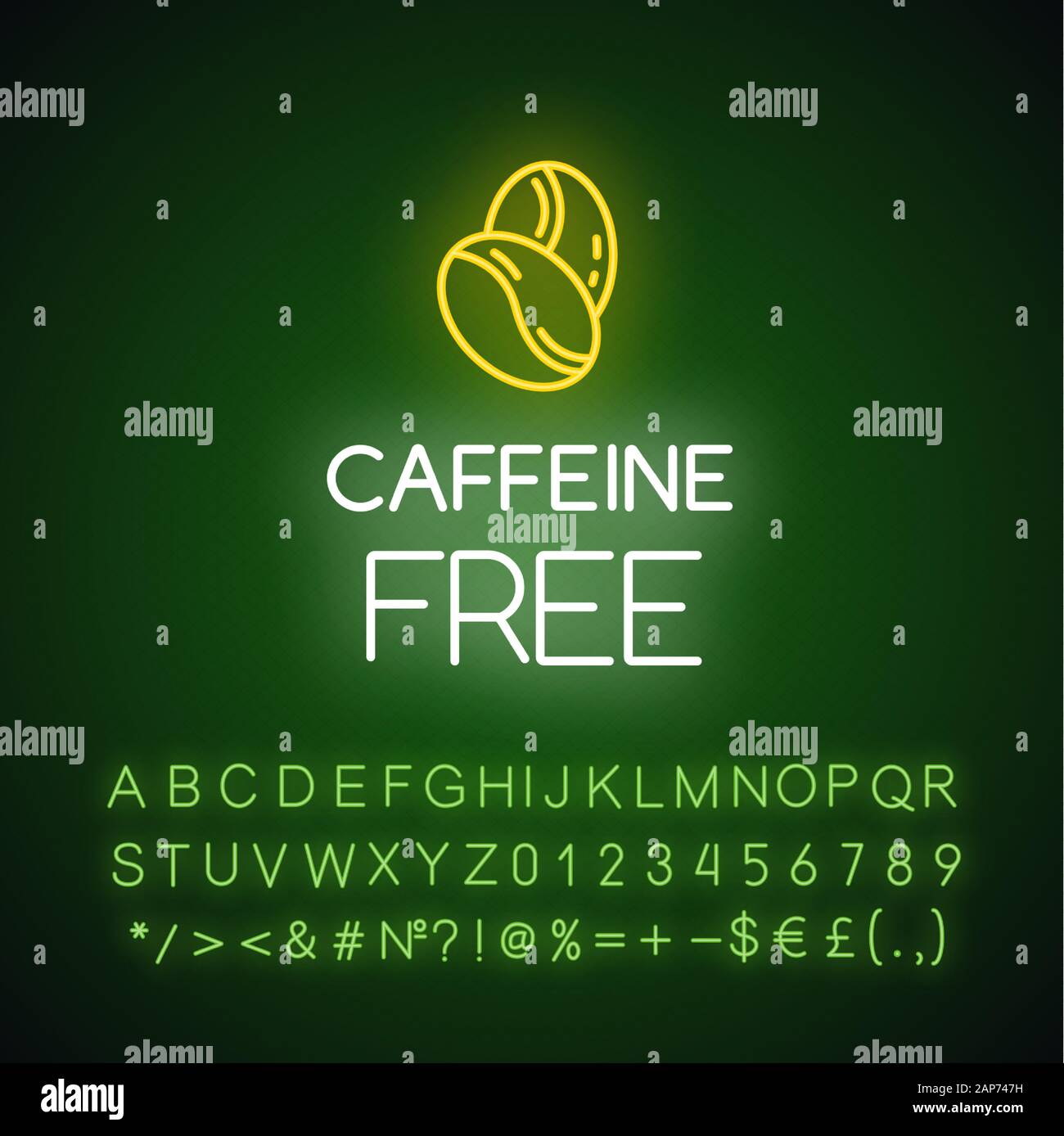 Caffeine free neon light icon. Decaffeinated drink. Product free ...
