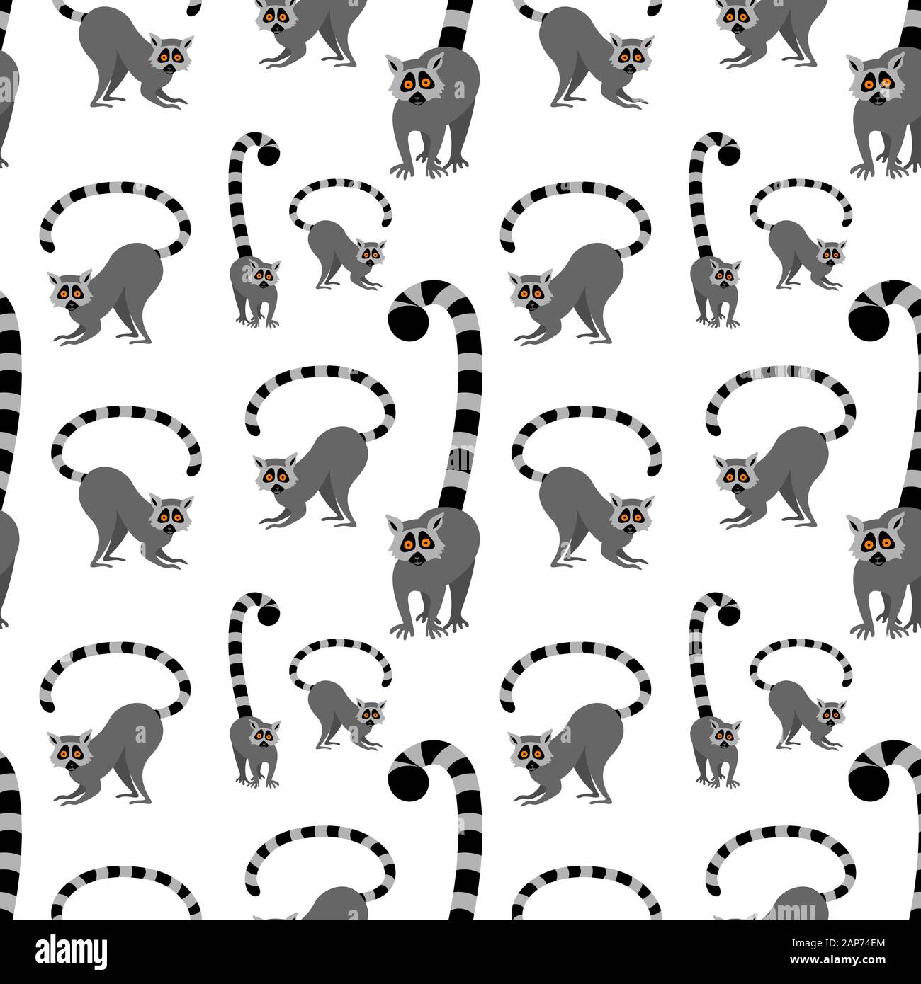 Seamless pattern with cute lemurs isolated on white background. Flat ...