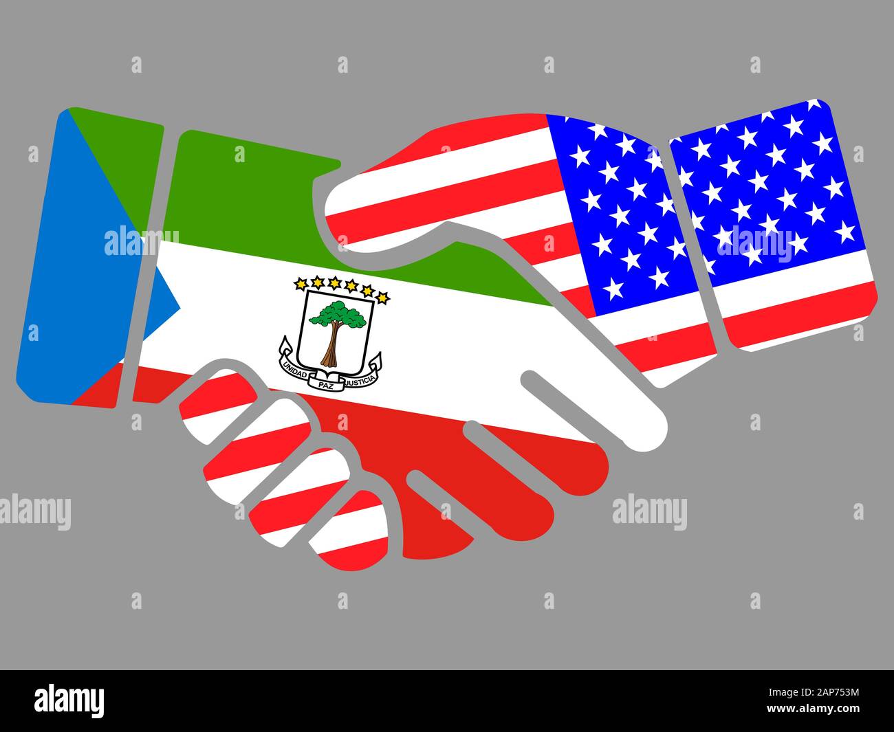 Equatorial Guinea and USA flags Handshake vector Stock Vector