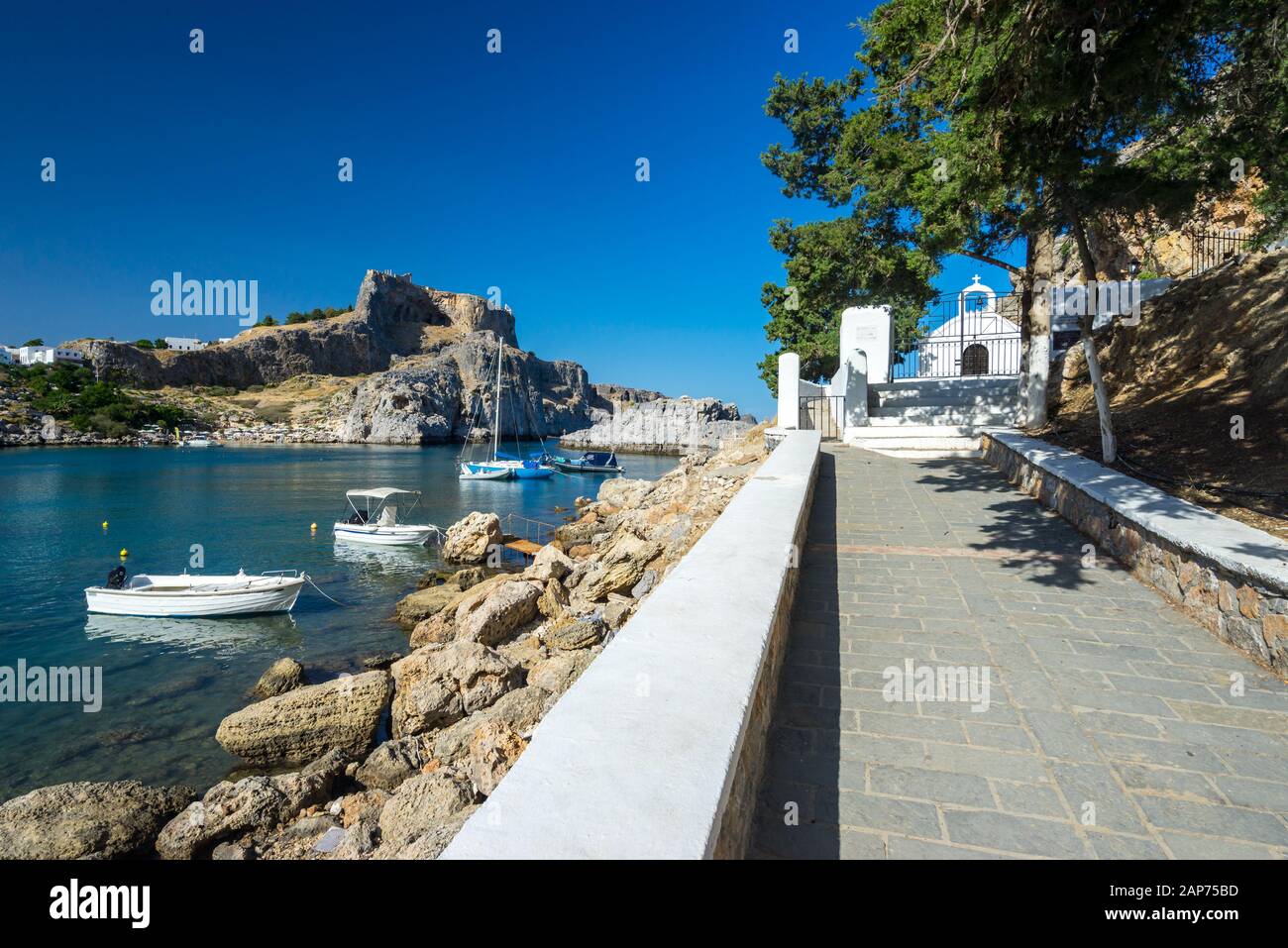 Stunning sunny day at St Pauls Bay Lindos Rhodes Island Greece Europe ...