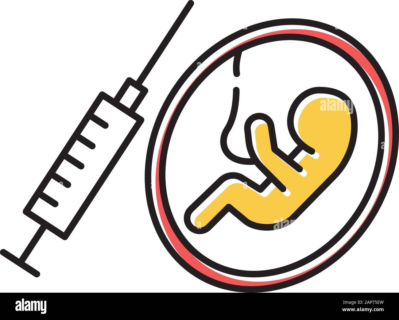 Forced abortion color icon. Unwanted, unplanned, unintended pregnancy. Baby in mother womb. Birth control. Surgical, medical procedure. Female rights Stock Vector