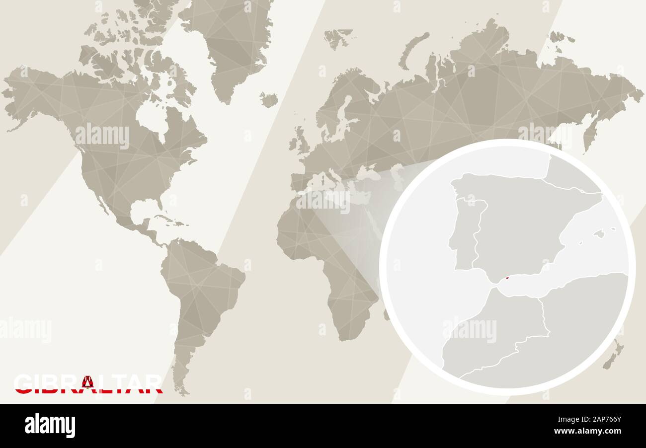 Zoom on Gibraltar Map and Flag. World Map. Stock Vector