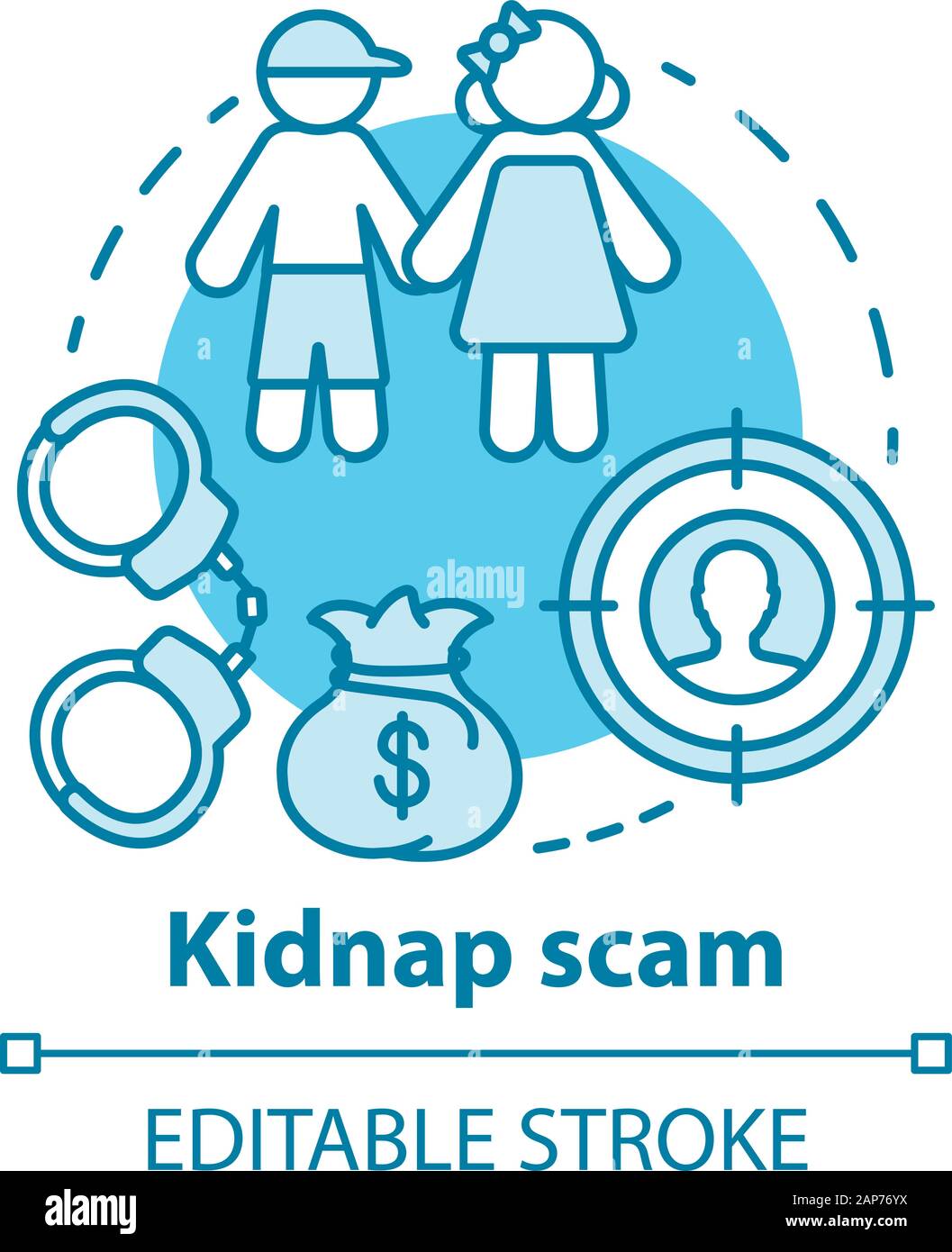 Kidnap scam concept icon. Children abduction. Demanding ransom. Money