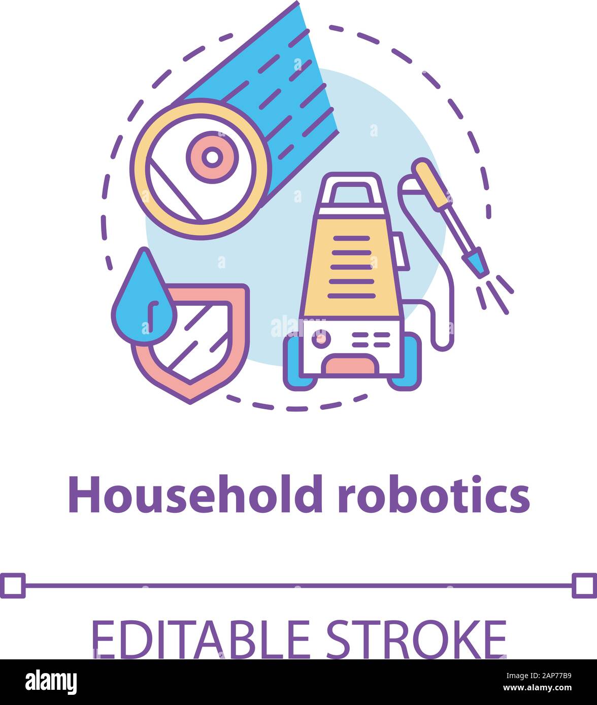 Household robotics concept icon. Domestic robot idea thin line illustration. Modern futuristic technologies. Automated cleaning machines. Vector isola Stock Vector
