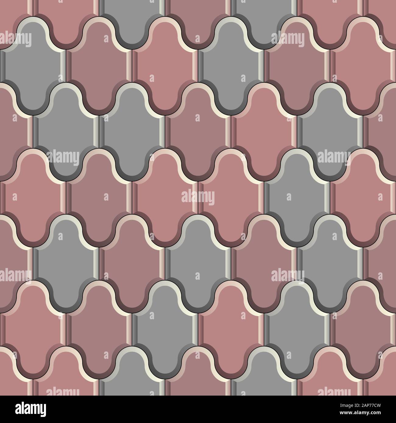 Seamless pattern of red and gray concrete pavement. 3D repeating background with waves tiles pattern Stock Photo