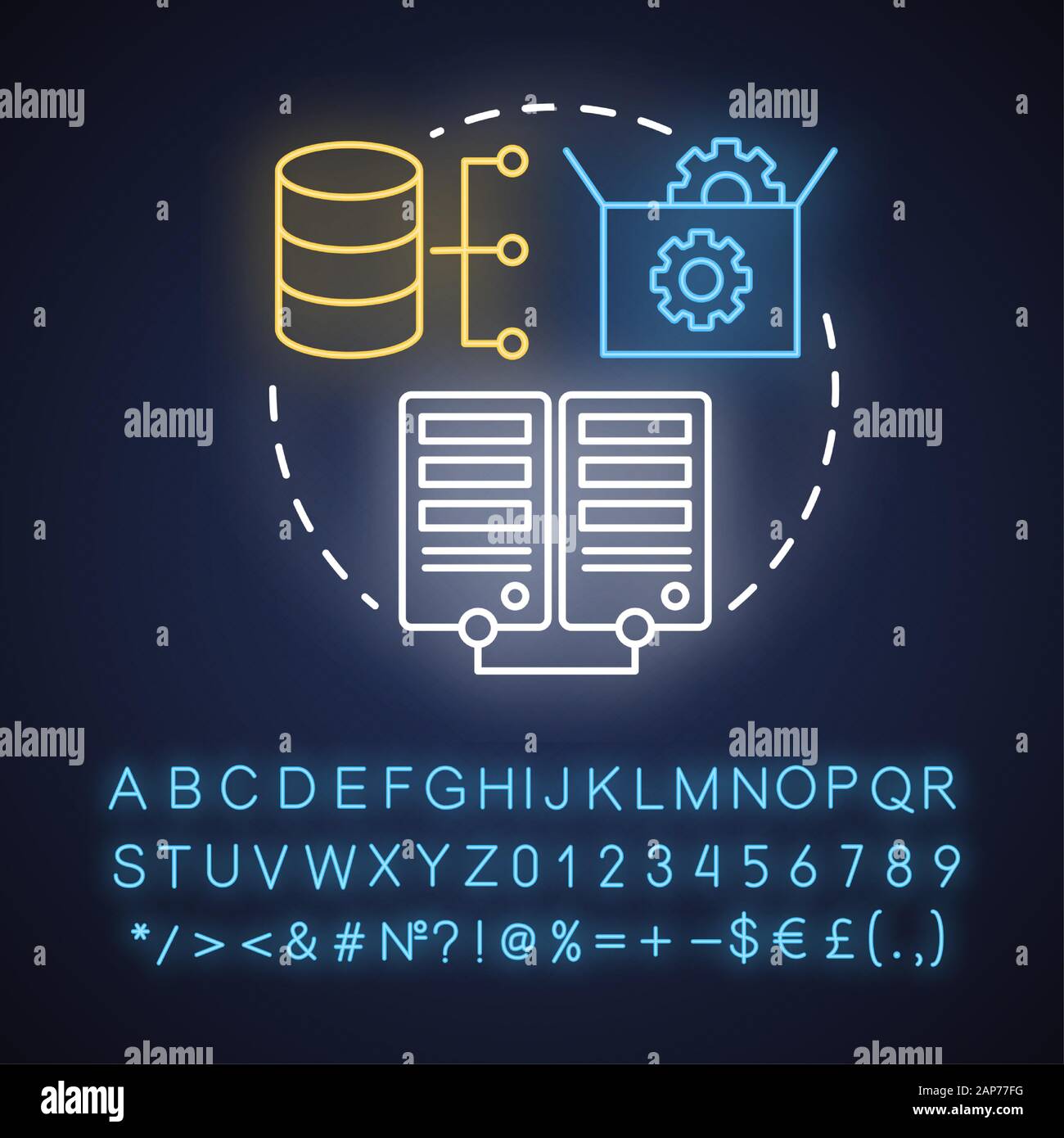Database neon light concept icon. Software development tools idea ...