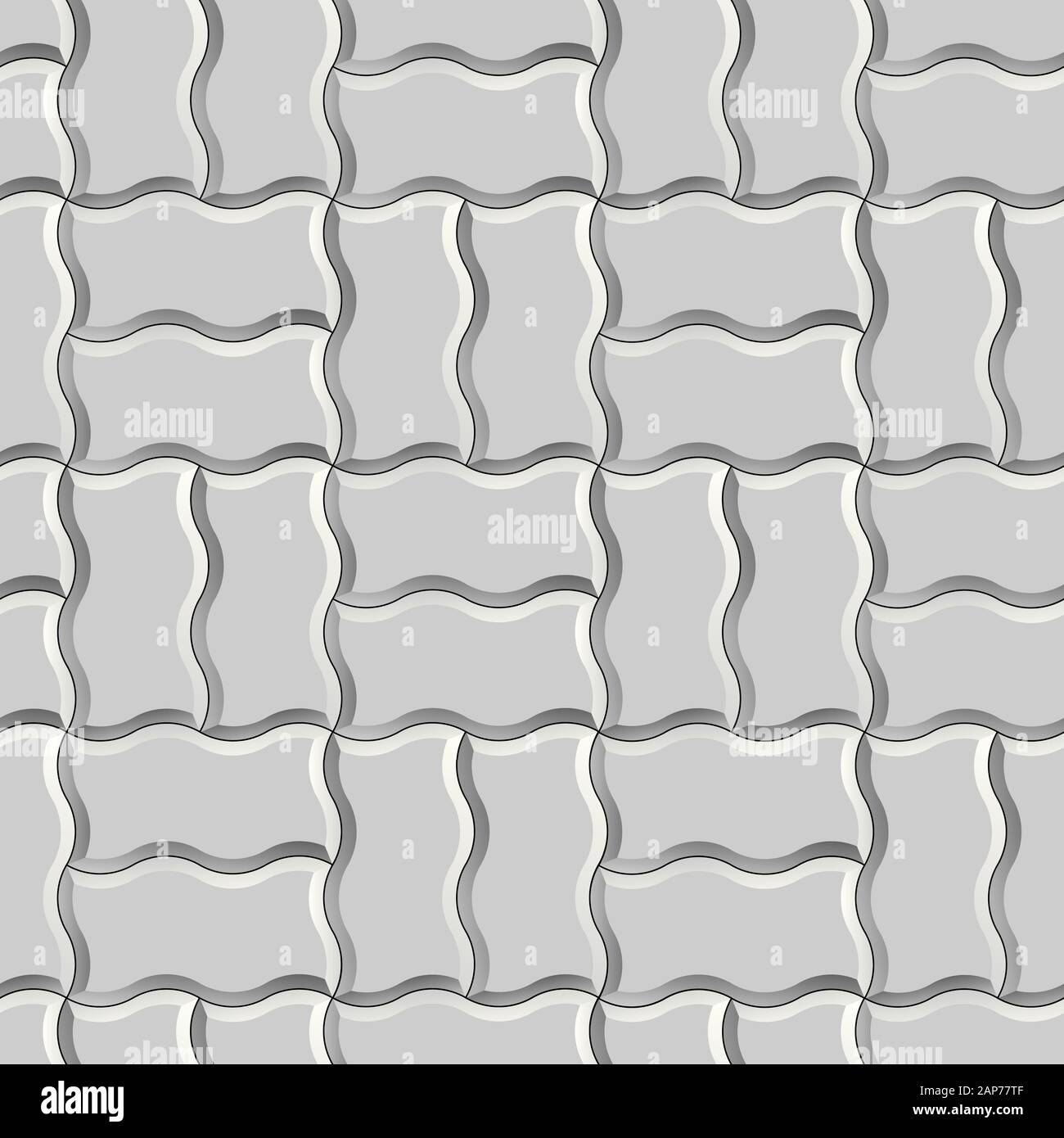 Seamless texture of gray concrete pavement tiles. 3D repeating pattern of wave tiles Stock Photo