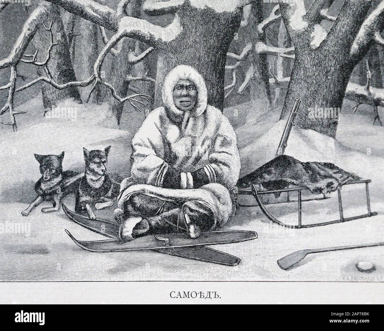 Samoyed man. Engraving of the 19th century. Stock Photo