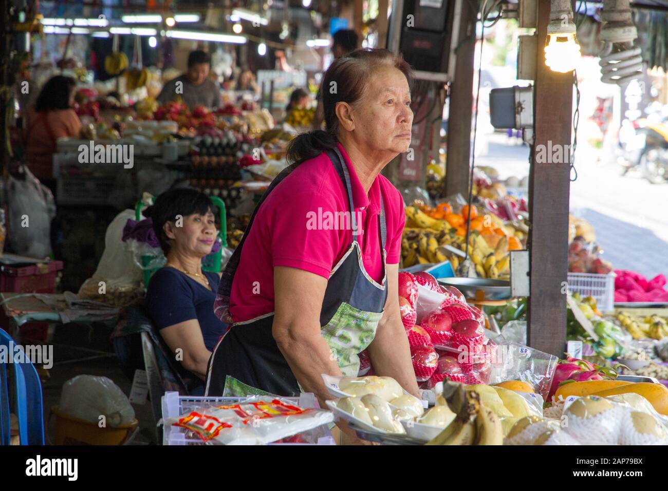 Chiang Mai woman worker seller in Market stall Thailand Stock Photo - Alamy